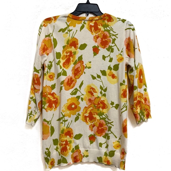 Isaac Mizrahi 3/4 Sleeve Floral Button Up Cardigan - Picture 4 of 5